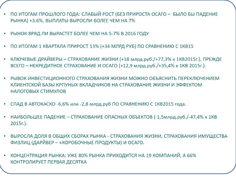 2  ПО ИТОГАМ ПРОШЛОГО ГОДА: СЛАБЫЙ РОСТ (БЕЗ ПРИРОСТА ОСАГО –  БЫЛО